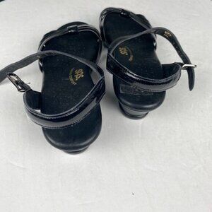 SAS Sandals Womens 6 Strippy Casual Open Toe Slingback Wedge Black Leather